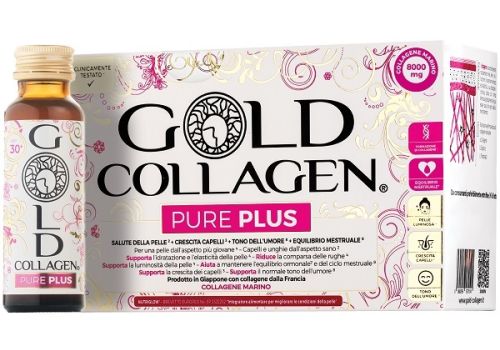 Gold Collagen Pure Plus integratore per la salute di pelle e capelli tono dell'umore ed equilibrio mestruale 10 flaconi da 50ml