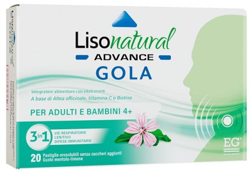 Lisonatural Advanced Gola mentolo-limone sollievo per la gola 20 pastiglie orosolubili