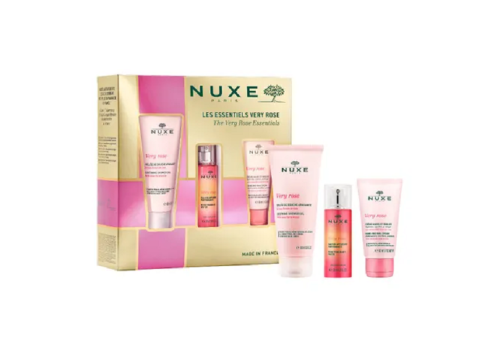 Nuxe Very Rose Les Essentiels cofanetto con gel doccia rilassante 100ml + acqua profumata 30ml + crema mani e unghie 50ml