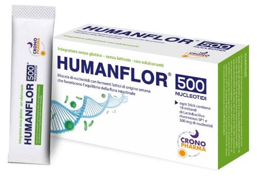 Humanflor 500 Nucleotidi integratore per l'equilibrio della flora intestinale 8 stick orosolubili