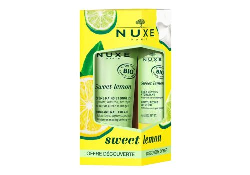 Nuxe Sweet Lemon duo gourmand idratante e protettivo con crema mani e unghie 30ml + stick labbra 4 grammi