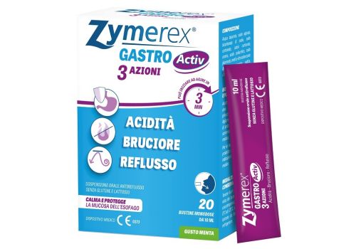 Zymerex Gastro Activ dispositivo medico per acidità bruciore reflusso sospensione orale 20 bustine monodose gusto menta