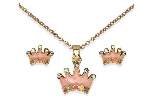 Biojoux crown parure con collana e orecchini acciaio medicale gold plated