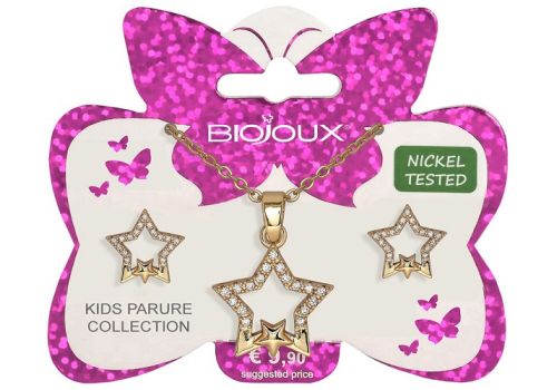 Biojoux double star parure con collana e orecchini acciaio medicale gold plated