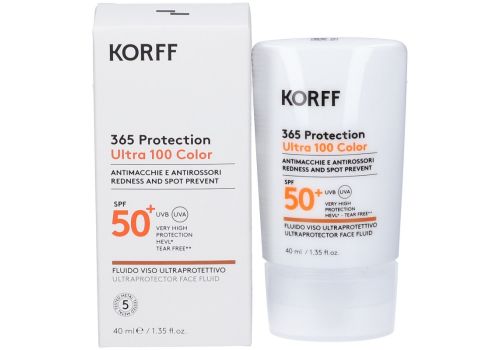 Korff 365 Protection ultra 100 color spf 50+ antimacchie e antirossori fluido viso ultraprotettivo 40ml