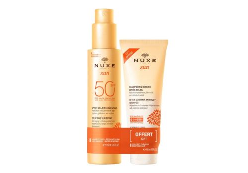 Nuxe Sun spray solare spf 50 150ml + Nuxe Sun shampoo doccia 100ml in omaggio