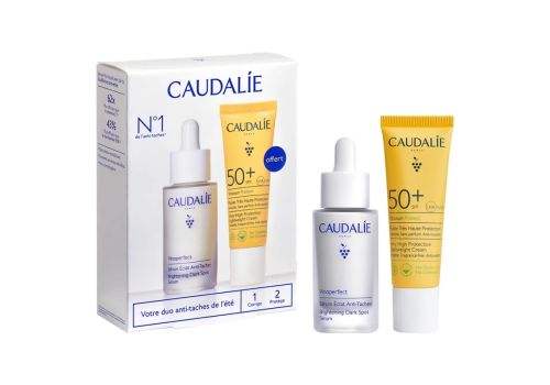 Caudalie Vinoperfect duo anti-macchie per l'estate cofanetto con siero illuminante 30ml + fluido solare spf 50+ ad alta protezione 20ml