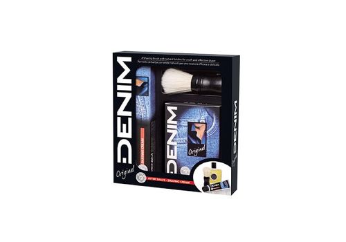 Denim Original cofanetto con crema da barba 100ml + dopobarba 100ml + pennello con manico nero