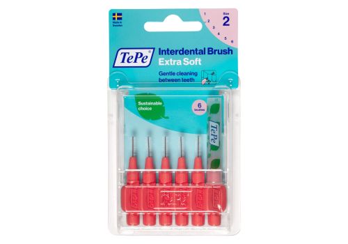 TePe Extra Soft Rosso ISO 2 scovolino con setole extra soft per rimuovere la placca interdentale 6 pezzi