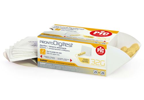 Pic Pronto Digitest lancette pungidito 32g + tamponi 25 + 25 pezzi | confezione esterna danneggiata