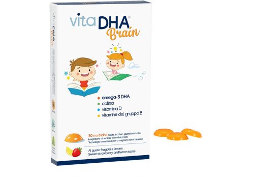 Vita DHA Brain integratore per sistema immunitario 30 morbidine gusto fragola e limone | confezione esterna macchiata e danneggiata