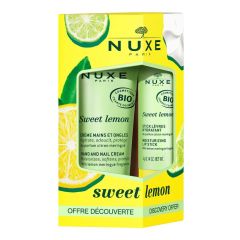 Nuxe Sweet Lemon duo gourmand idratante e protettivo con crema mani e unghie 30ml + stick labbra 4 grammi